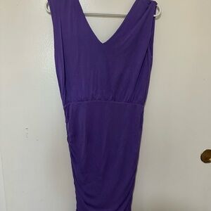 Alice + Olivia Purple Ruched Bodycon V-Neck Dress